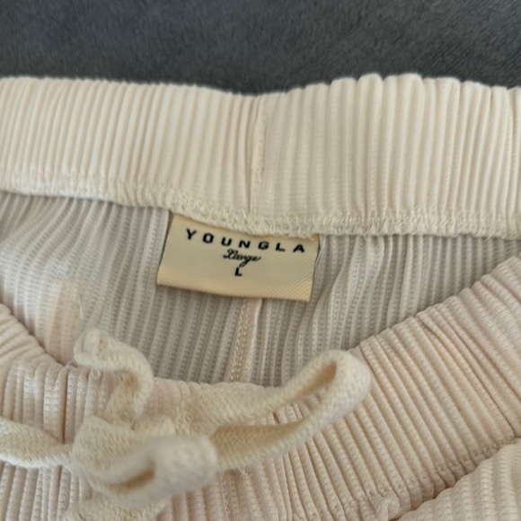 YoungLA Cream Ribbed Drawstring Shorts - Picture 2 of 3
